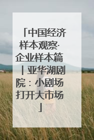 中国经济样本观察·企业样本篇︱亚华湖剧院：小剧场打开大市场